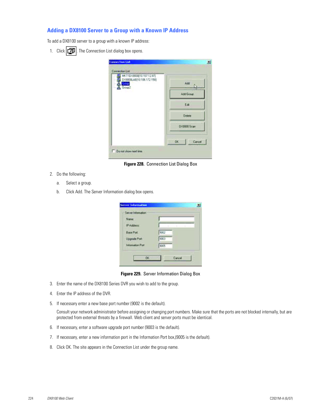 Pelco C2631M-A manual Adding a DX8100 Server to a Group with a Known IP Address 