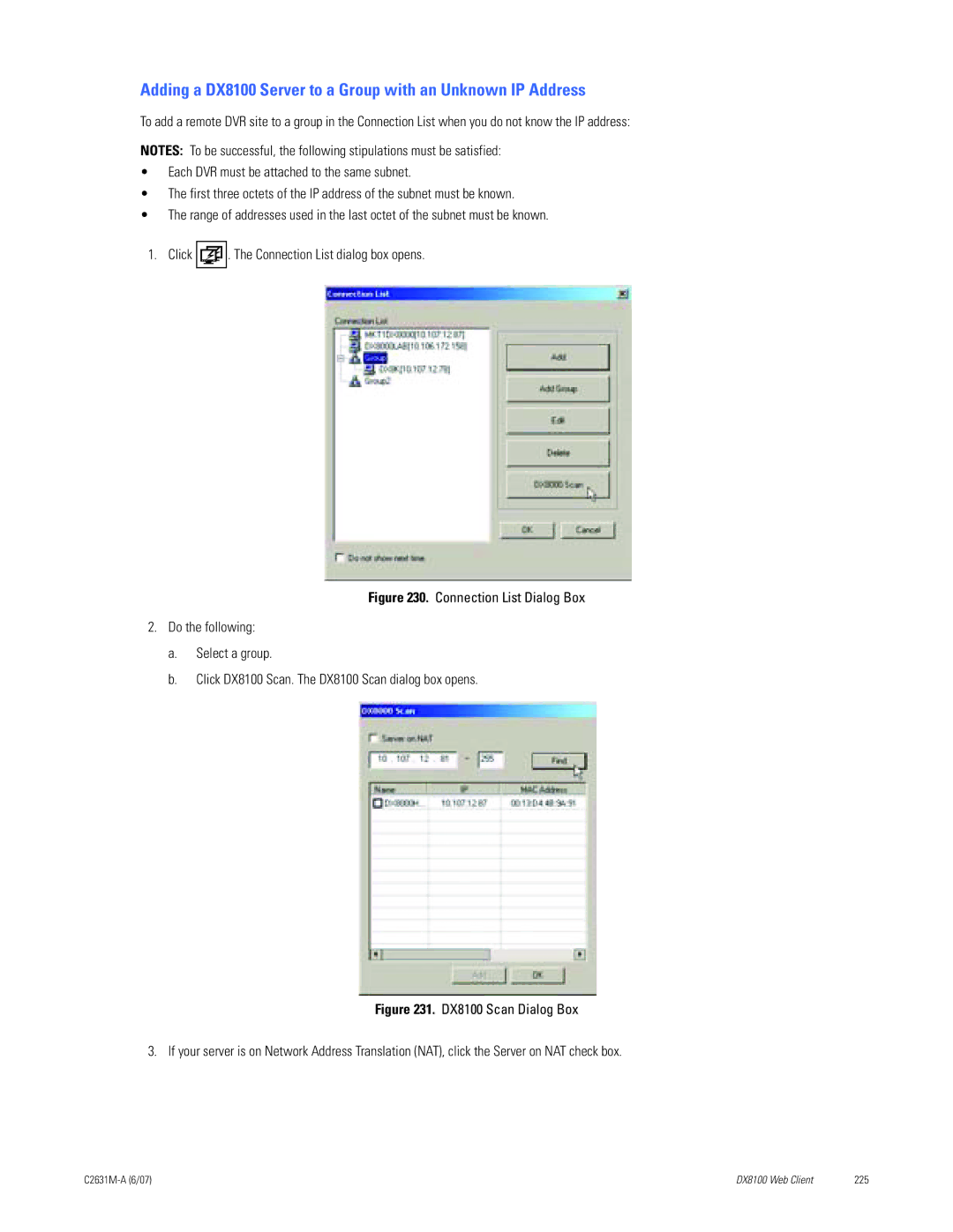 Pelco C2631M-A manual Adding a DX8100 Server to a Group with an Unknown IP Address 