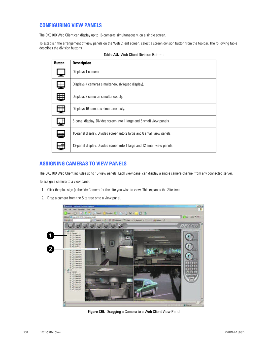 Pelco C2631M-A manual Assigning Cameras to View Panels, Button Description 