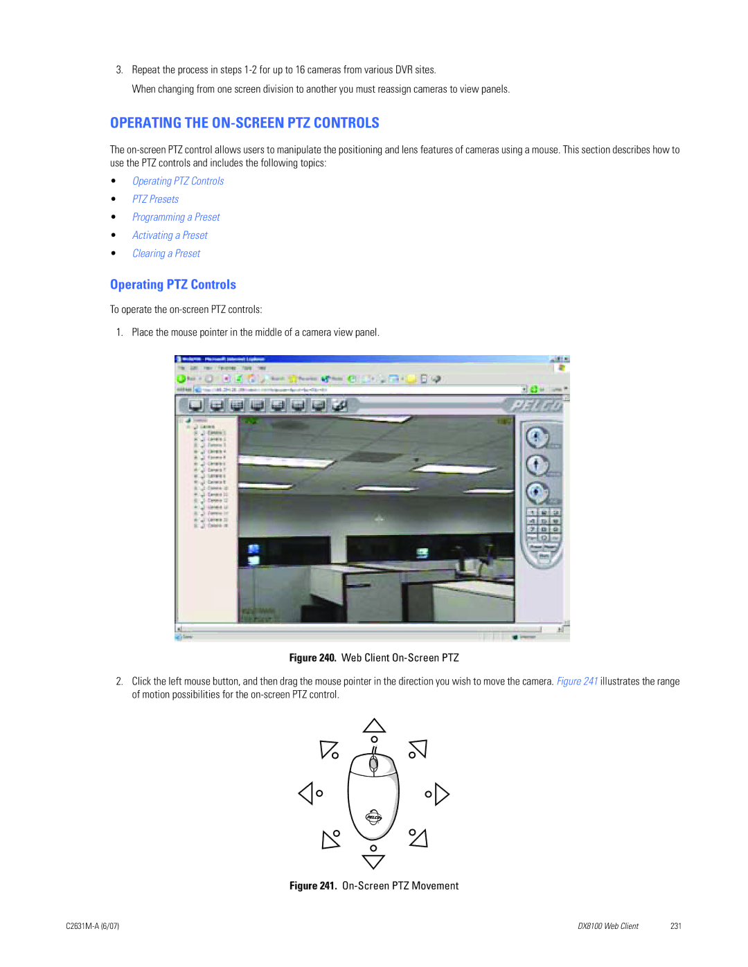 Pelco C2631M-A manual Operating the ON-SCREEN PTZ Controls, Operating PTZ Controls 