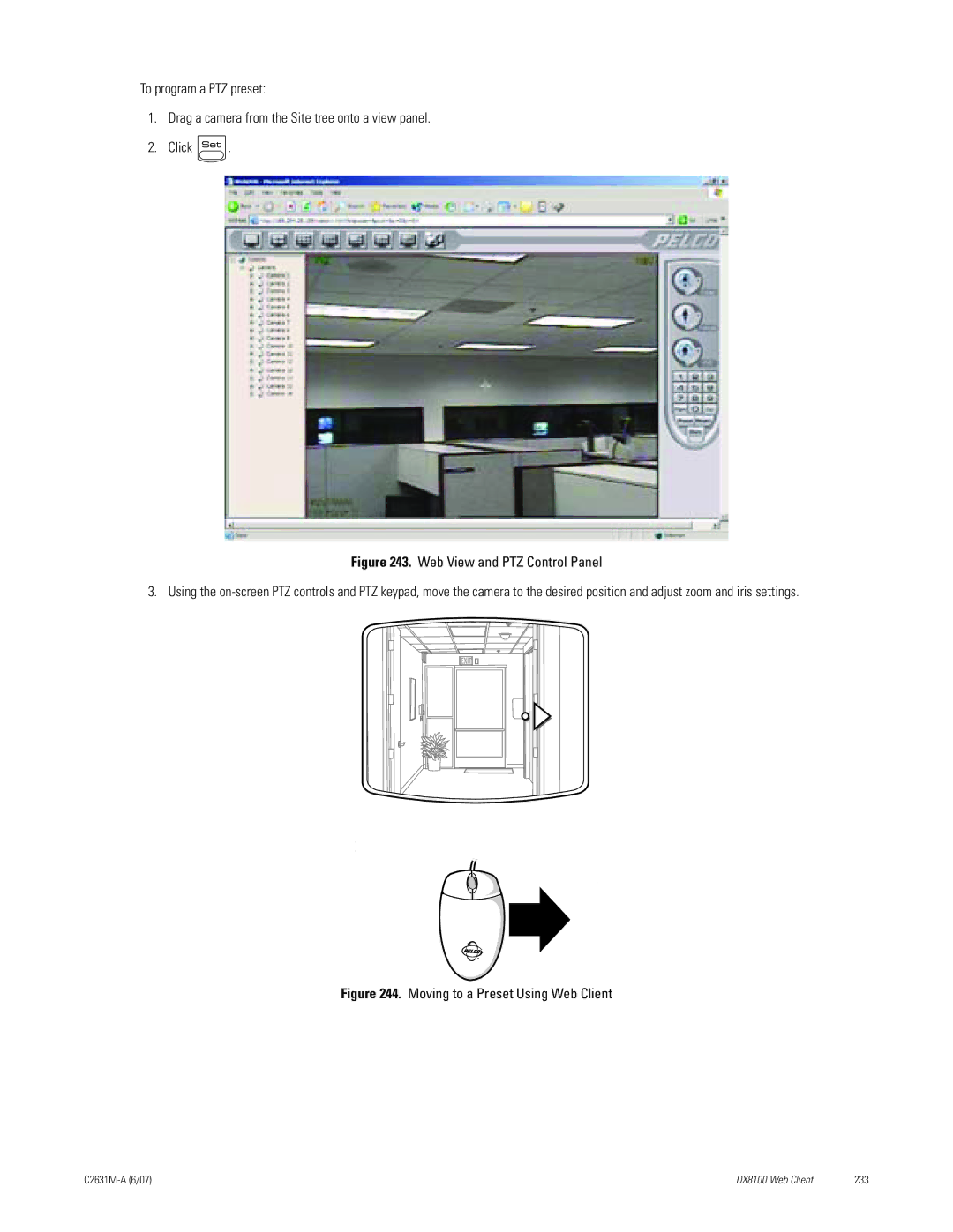 Pelco C2631M-A manual Web View and PTZ Control Panel 