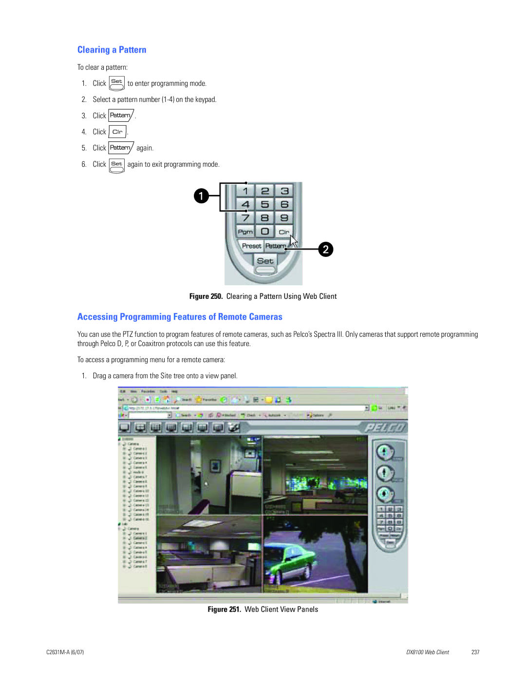 Pelco C2631M-A manual Clearing a Pattern, Accessing Programming Features of Remote Cameras 