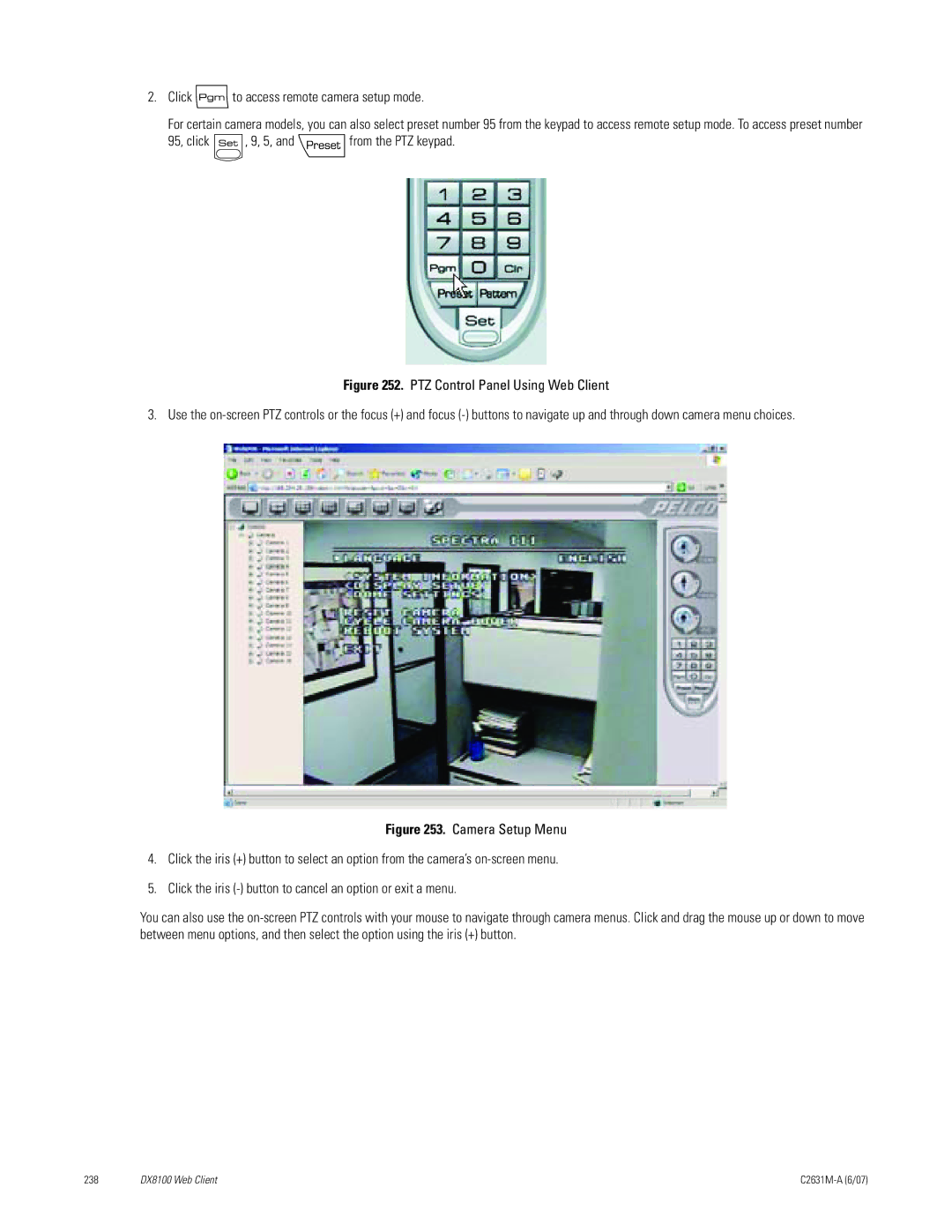 Pelco C2631M-A manual Click to access remote camera setup mode, 95, click , 9, 5, and from the PTZ keypad 