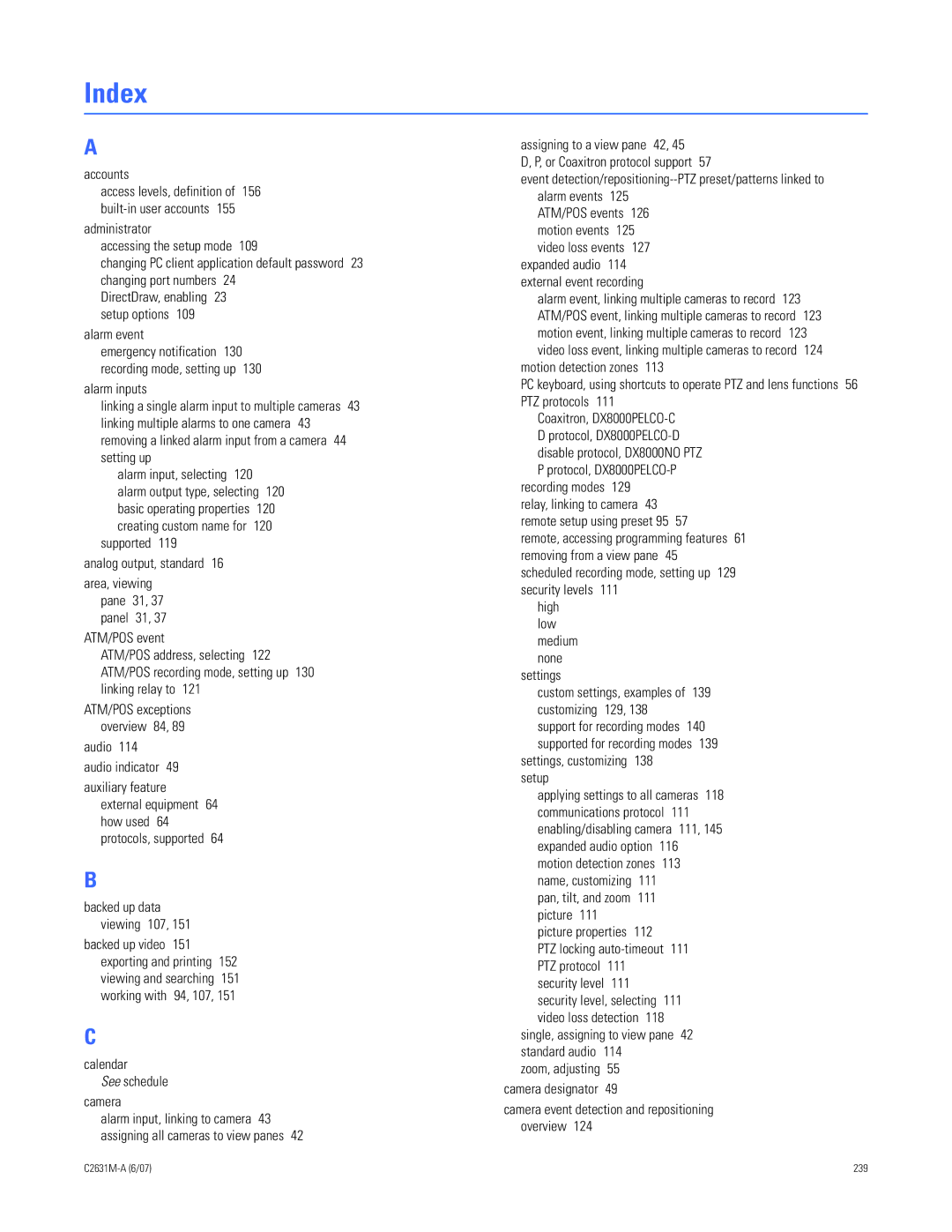 Pelco C2631M-A manual Index 