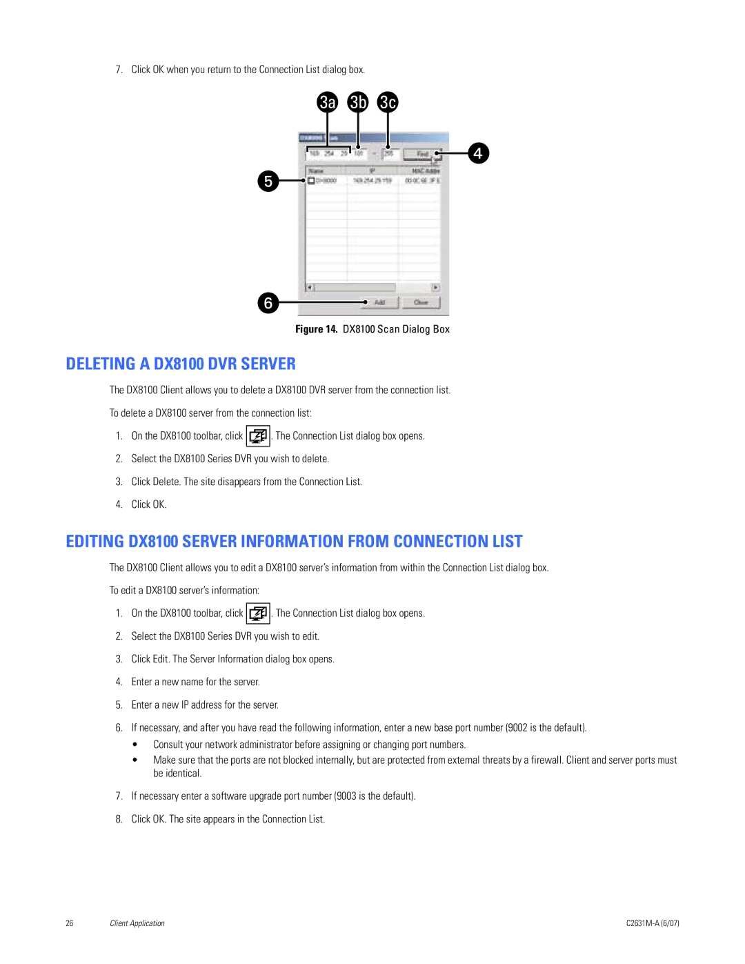 Pelco C2631M-A manual Deleting a DX8100 DVR Server, Editing DX8100 Server Information from Connection List 