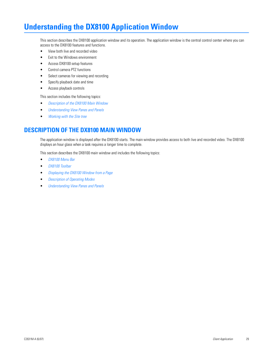 Pelco C2631M-A manual Understanding the DX8100 Application Window, Description of the DX8100 Main Window 