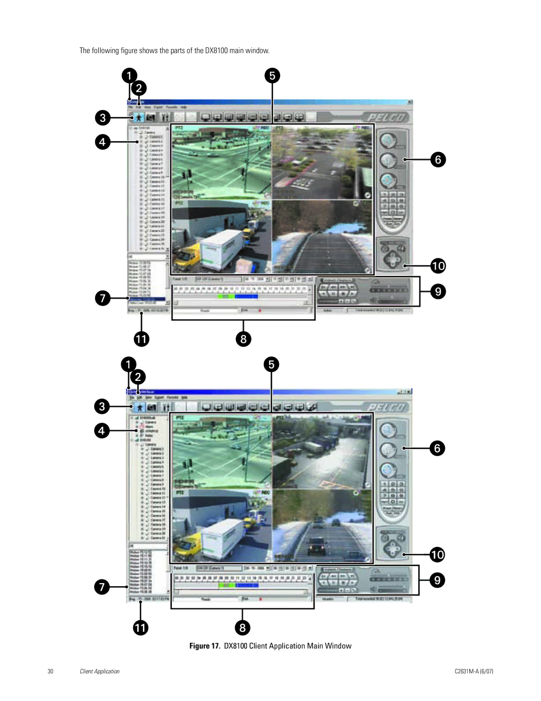 Pelco C2631M-A manual Following figure shows the parts of the DX8100 main window, DX8100 Client Application Main Window 