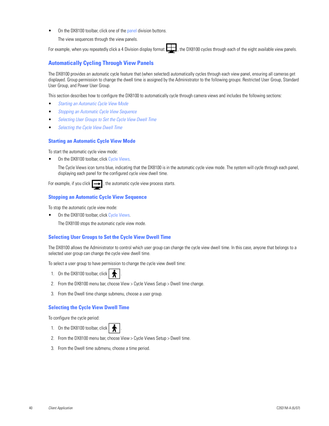 Pelco C2631M-A manual Automatically Cycling Through View Panels, Starting an Automatic Cycle View Mode 