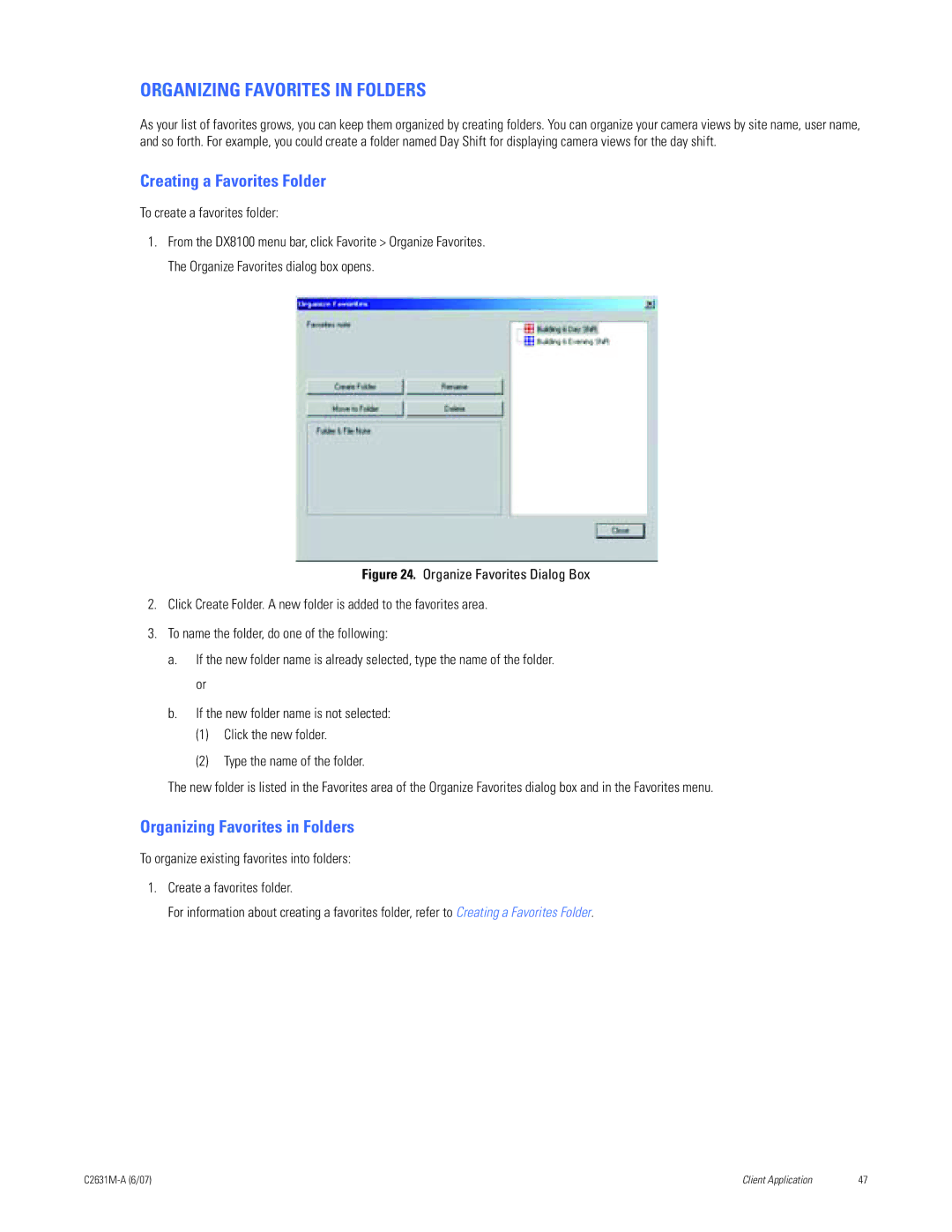 Pelco C2631M-A manual Organizing Favorites in Folders, Creating a Favorites Folder, To create a favorites folder 