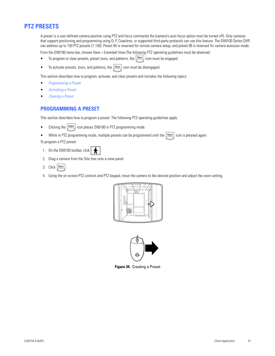 Pelco C2631M-A manual PTZ Presets, Programming a Preset 