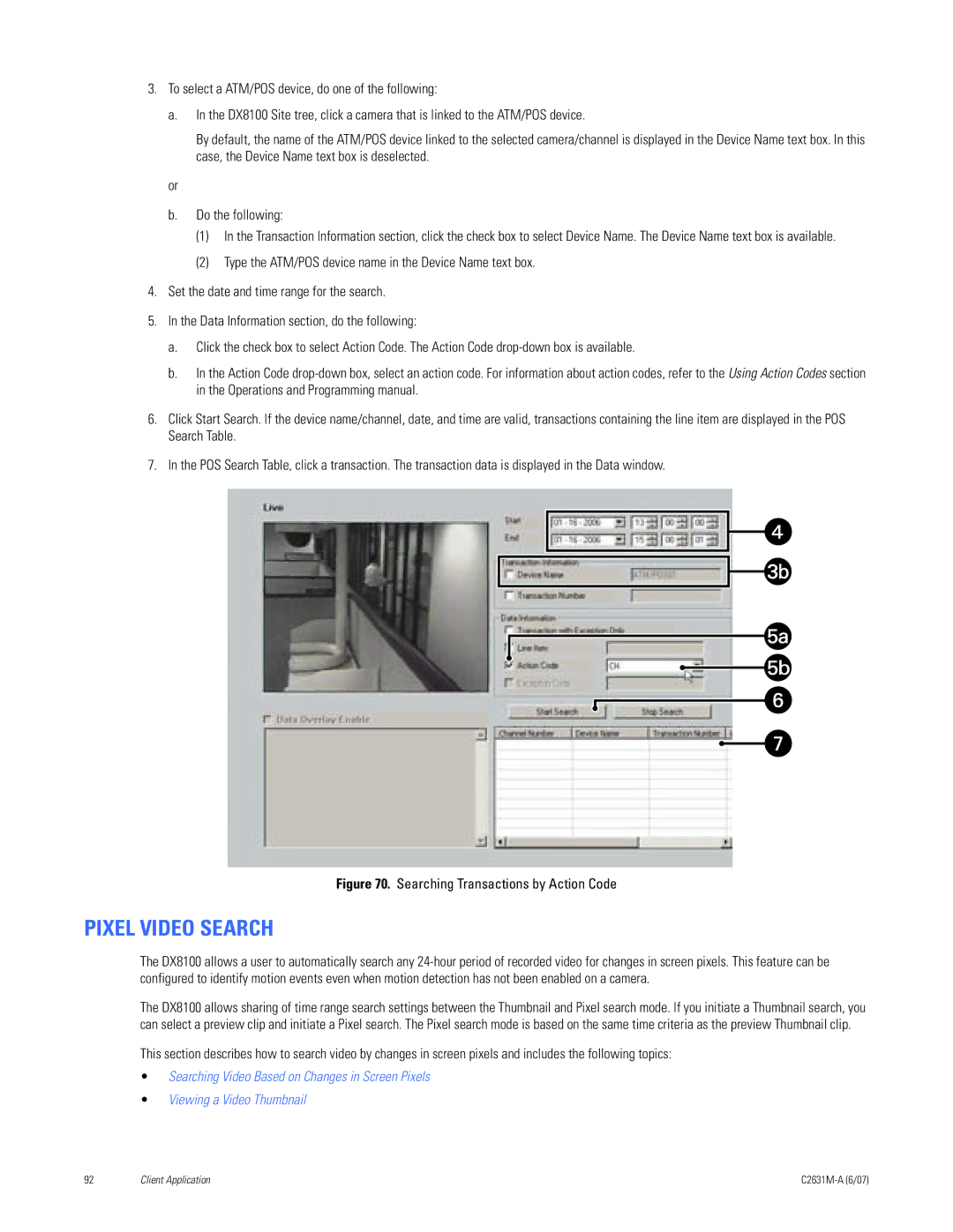 Pelco C2631M-A manual Pixel Video Search, Searching Transactions by Action Code 