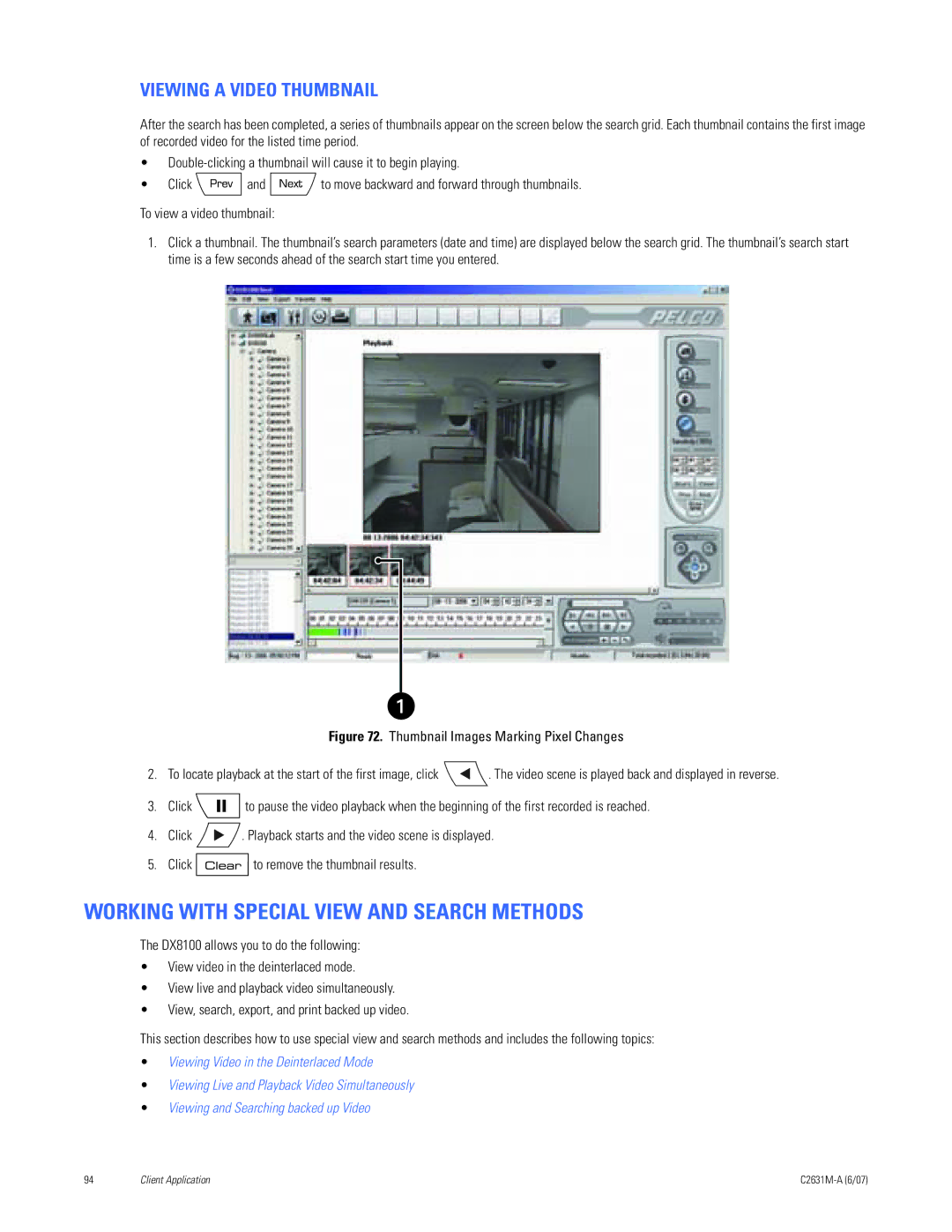 Pelco C2631M-A manual Working with Special View and Search Methods, Viewing a Video Thumbnail 