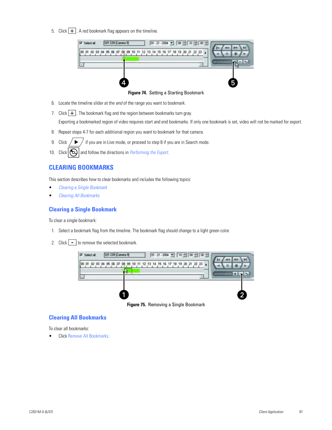 Pelco C2631M-A manual Clearing Bookmarks, Clearing a Single Bookmark, Clearing All Bookmarks, To clear all bookmarks 