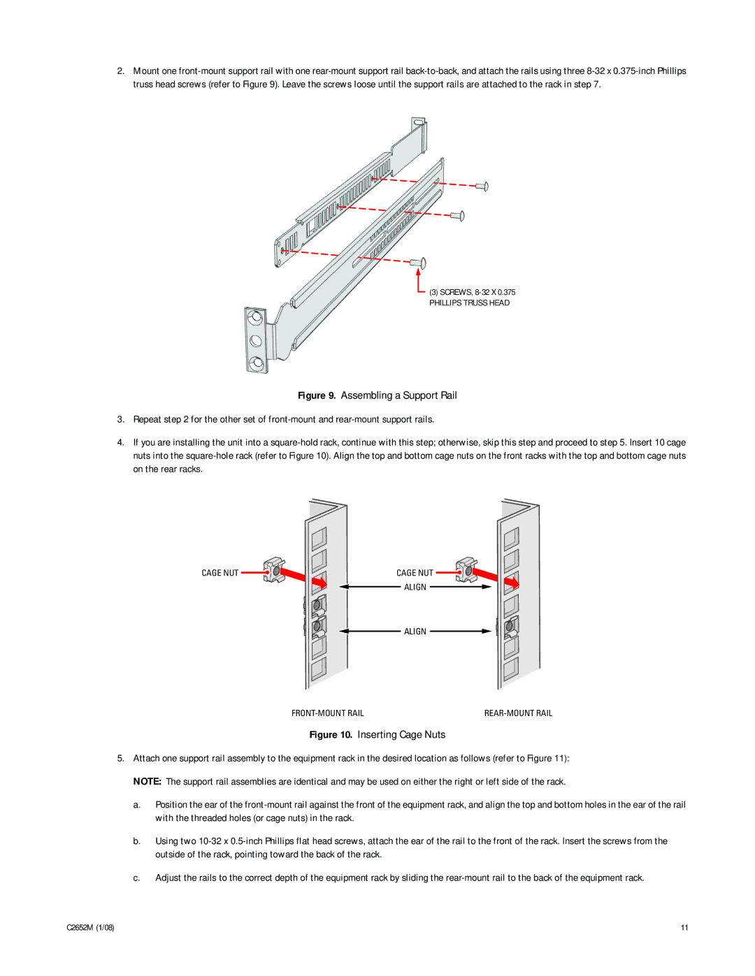 Pelco FR8332, C2652M manual Inserting Cage Nuts 