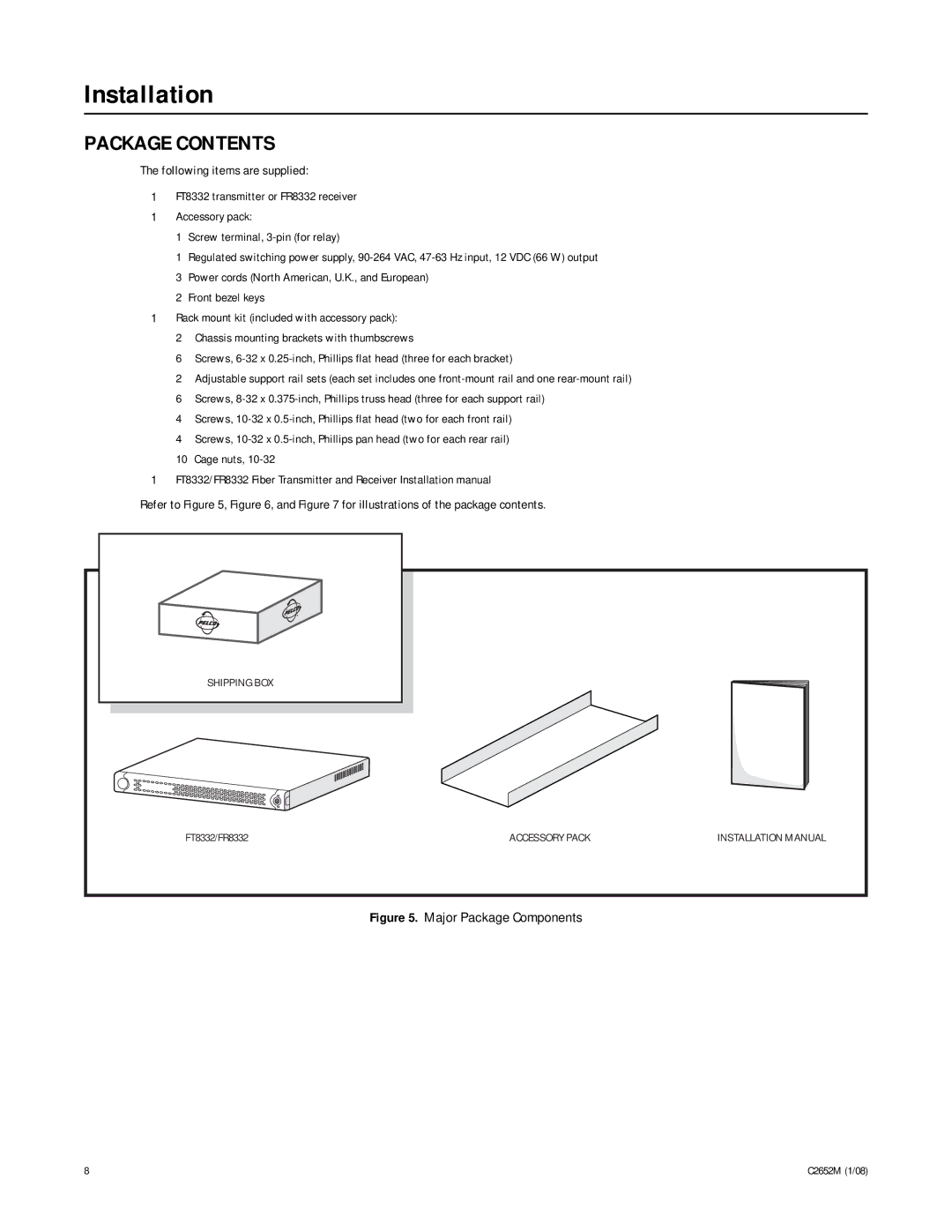 Pelco C2652M, FR8332 manual Installation, Package Contents 