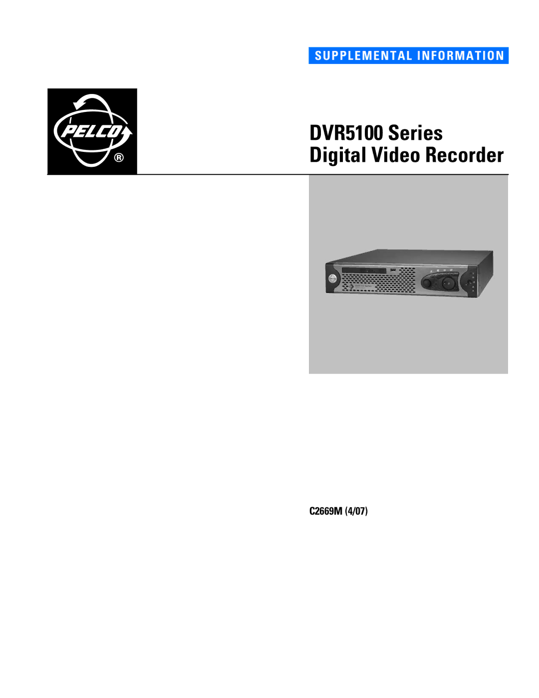 Pelco C2669M manual DVR5100 Series Digital Video Recorder 