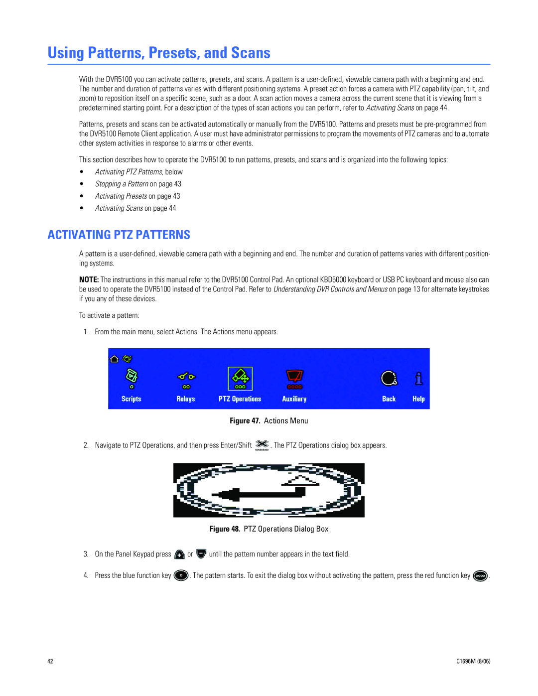 Pelco C2669M manual Using Patterns, Presets, and Scans, Activating PTZ Patterns 