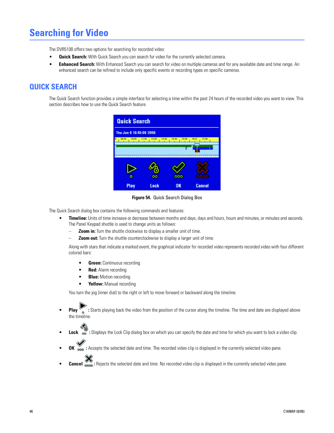Pelco C2669M manual Searching for Video, Quick Search, Play, Lock, Cancel 