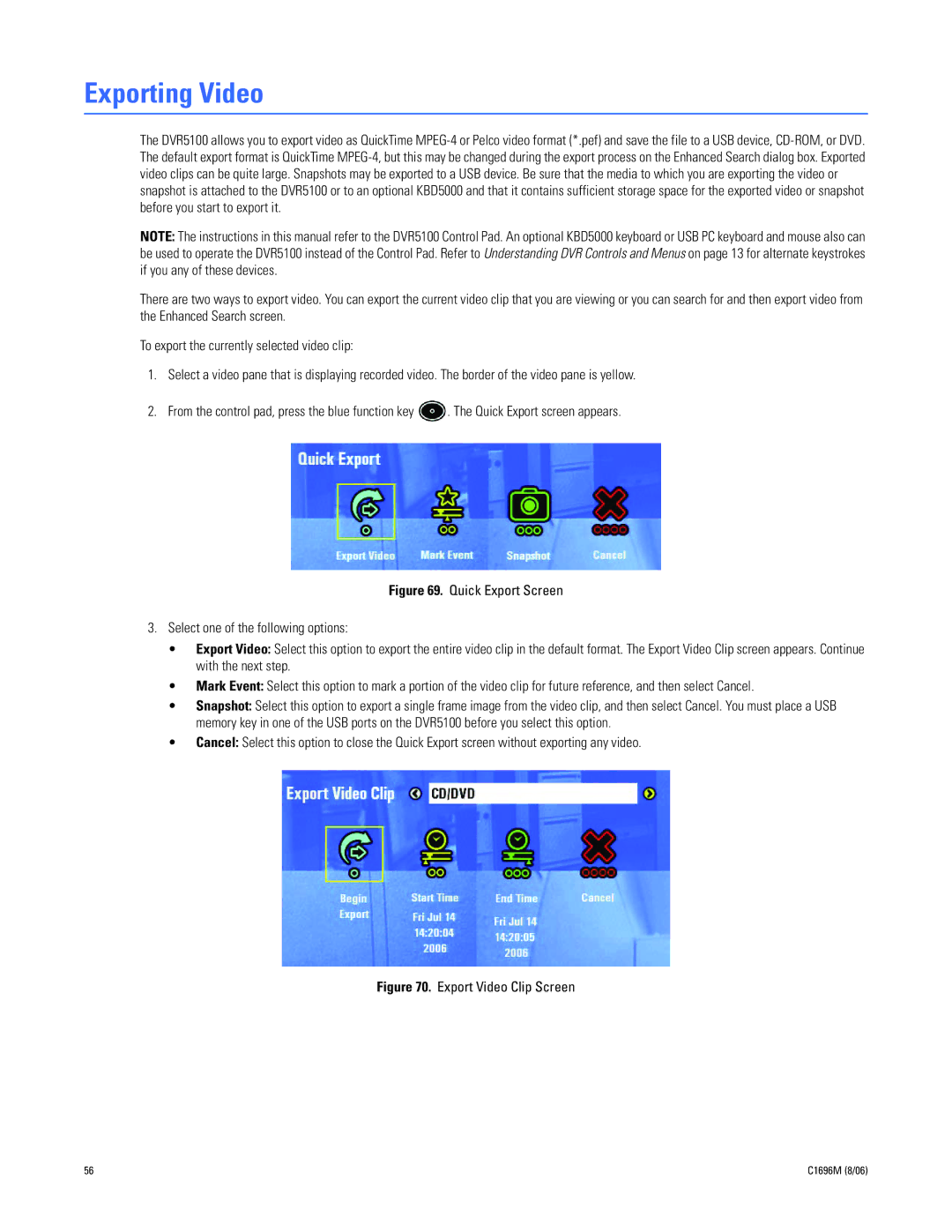 Pelco C2669M manual Exporting Video, Export Video Clip Screen 
