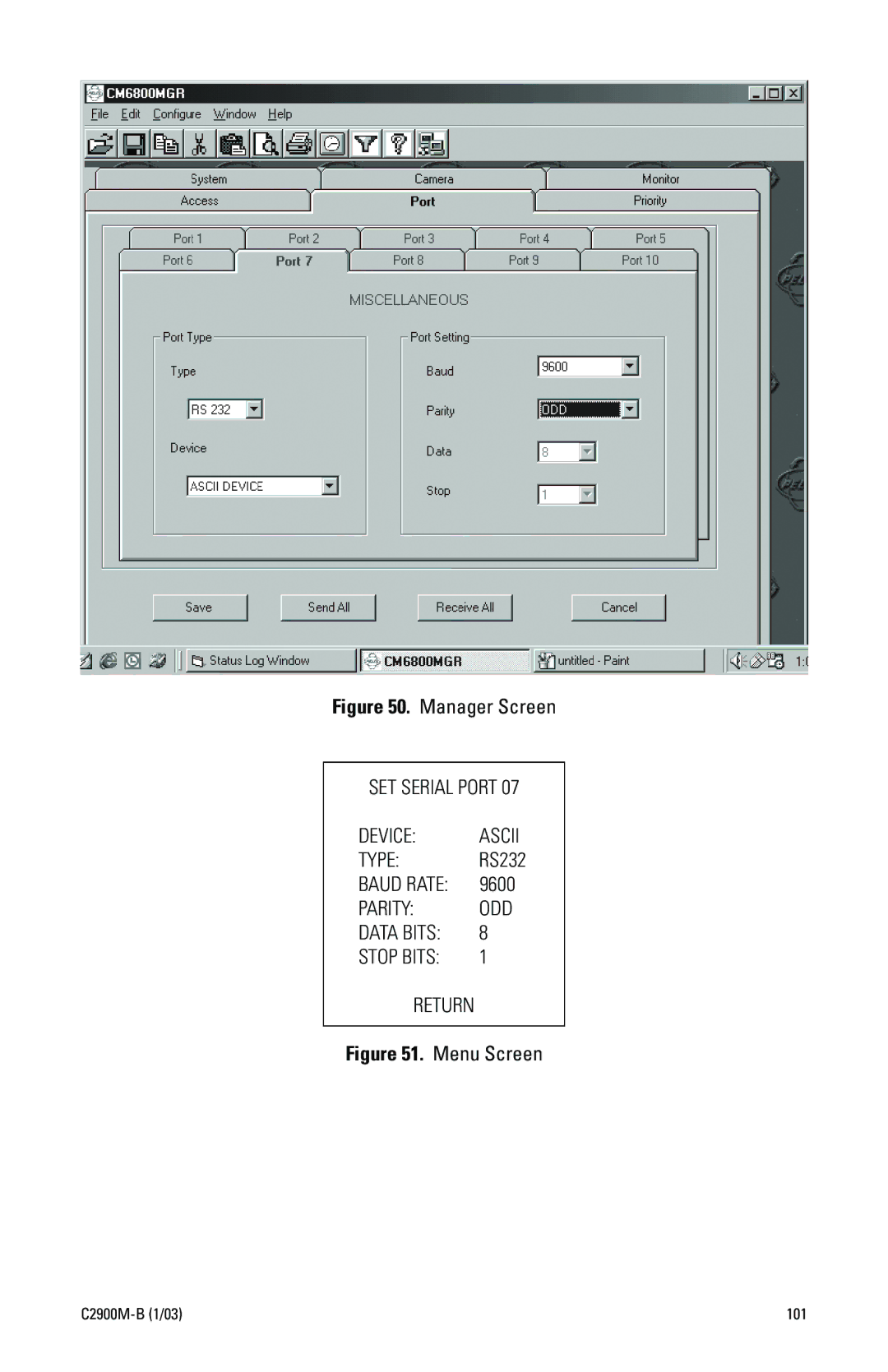 Pelco C2900M-B(1/03 manual Manager Screen, Menu Screen 