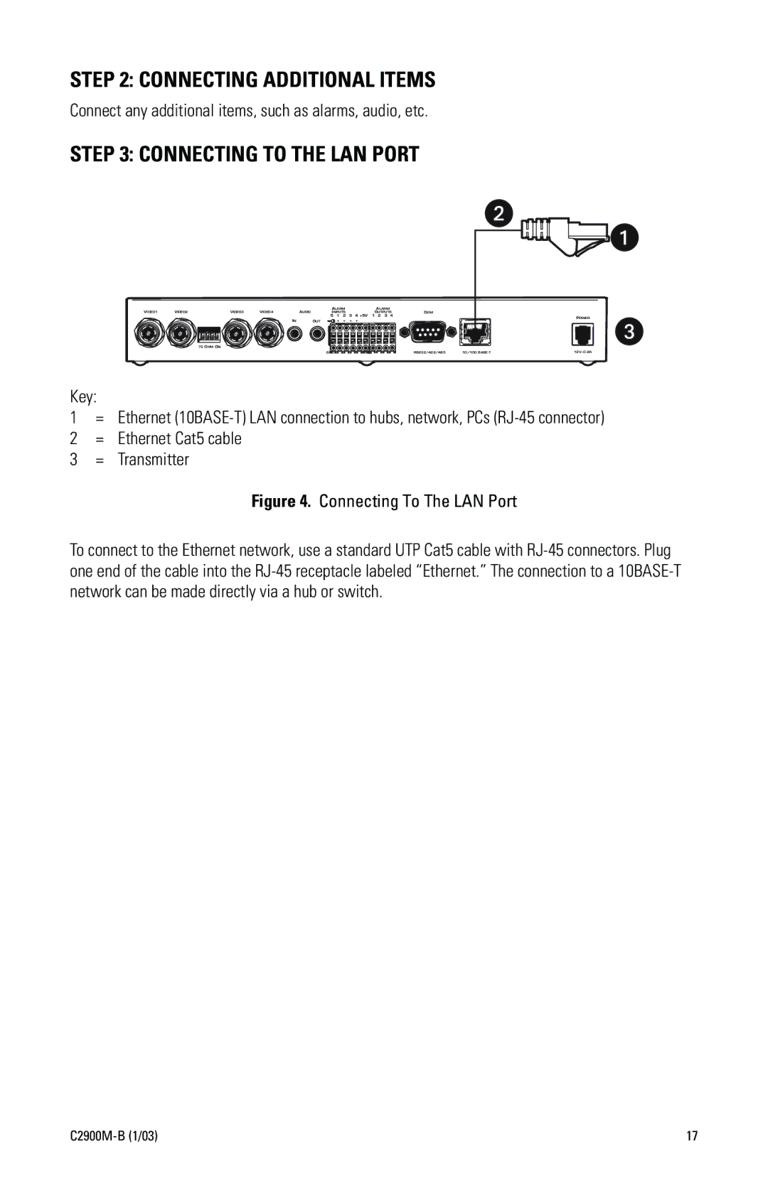 Pelco C2900M-B(1/03 manual Connecting Additional Items, Connecting to the LAN Port 