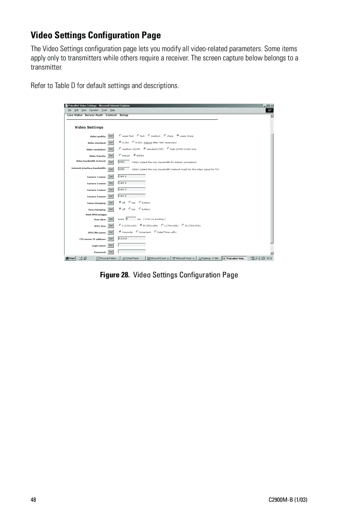 Pelco C2900M-B(1/03 manual Video Settings Configuration 