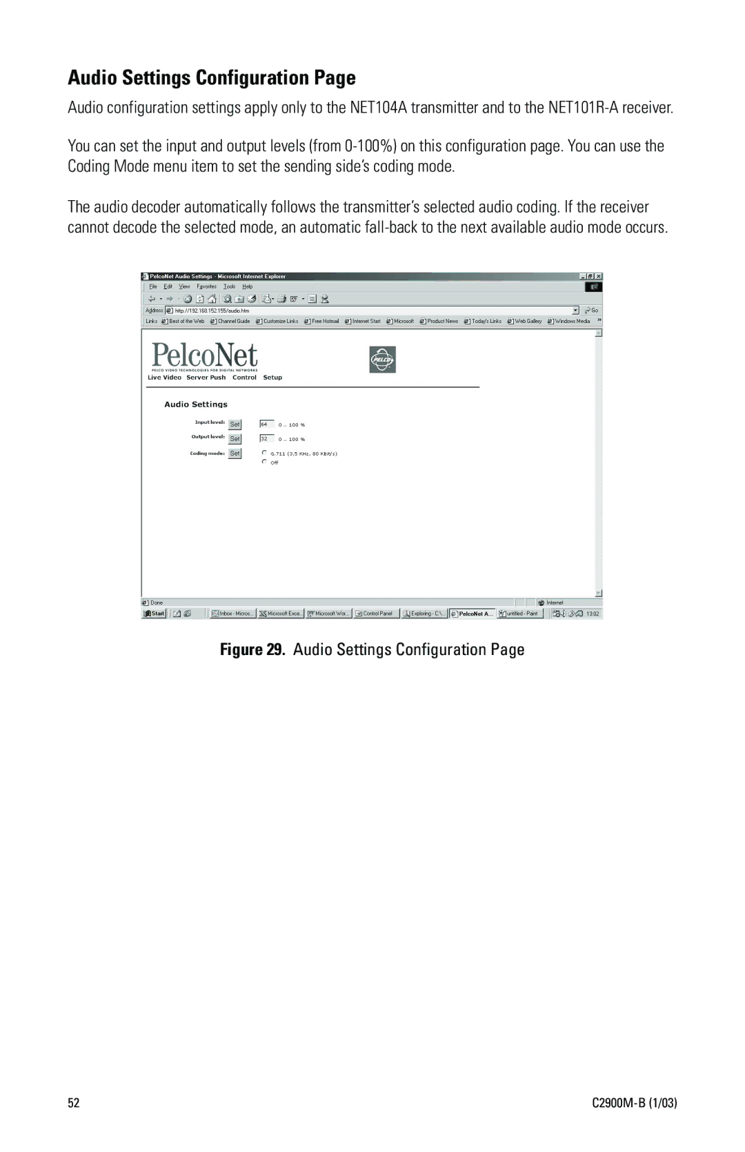 Pelco C2900M-B(1/03 manual Audio Settings Configuration 