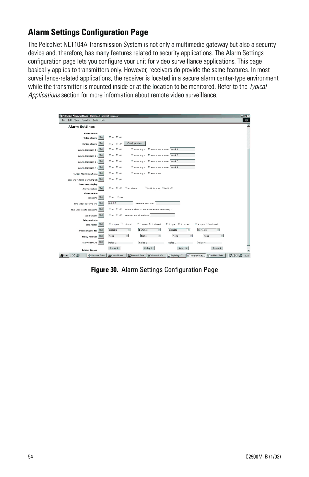 Pelco C2900M-B(1/03 manual Alarm Settings Configuration 