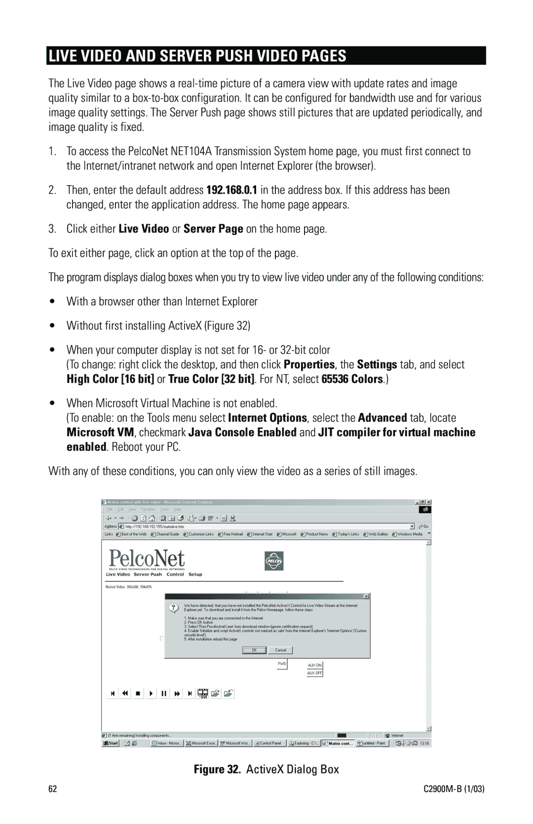 Pelco C2900M-B(1/03 manual Live Video and Server Push Video Pages, ActiveX Dialog Box 