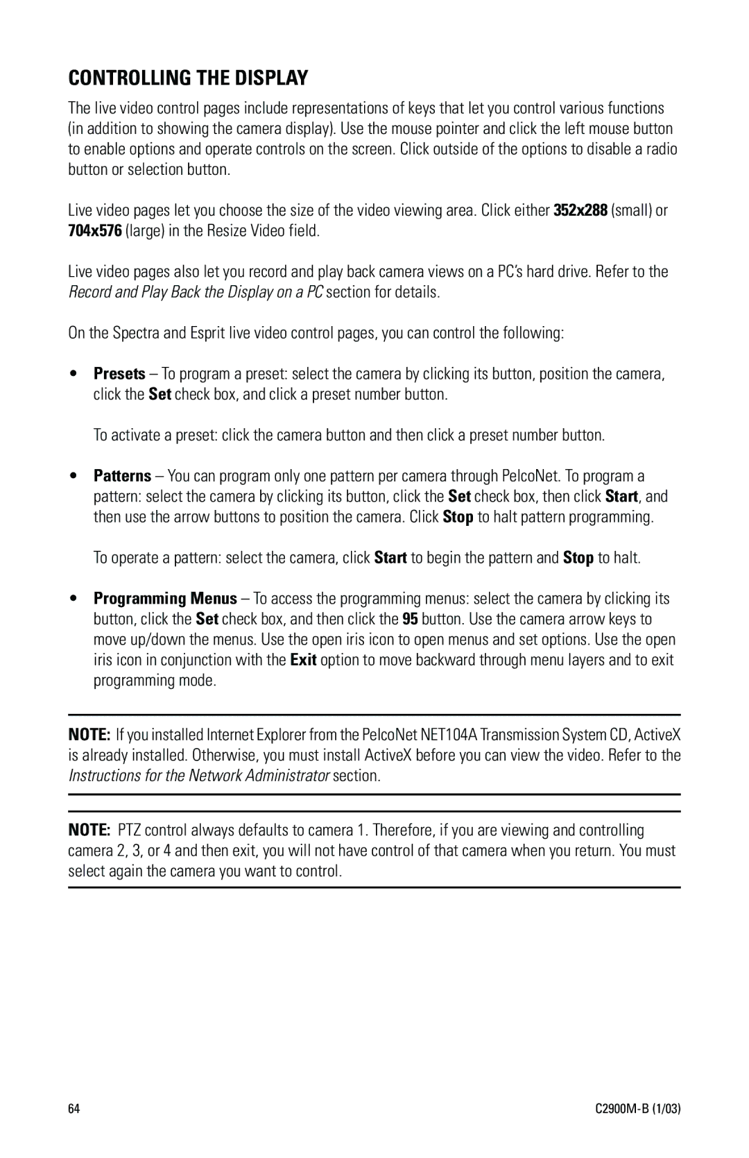Pelco C2900M-B(1/03 manual Controlling the Display 
