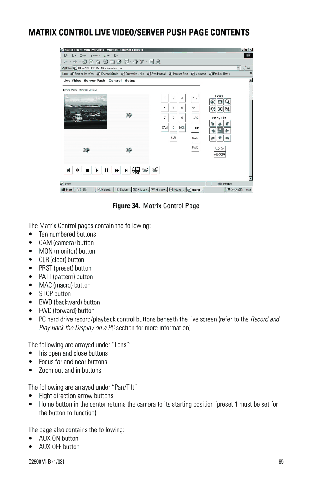 Pelco C2900M-B(1/03 manual Matrix Control Live VIDEO/SERVER Push page Contents 