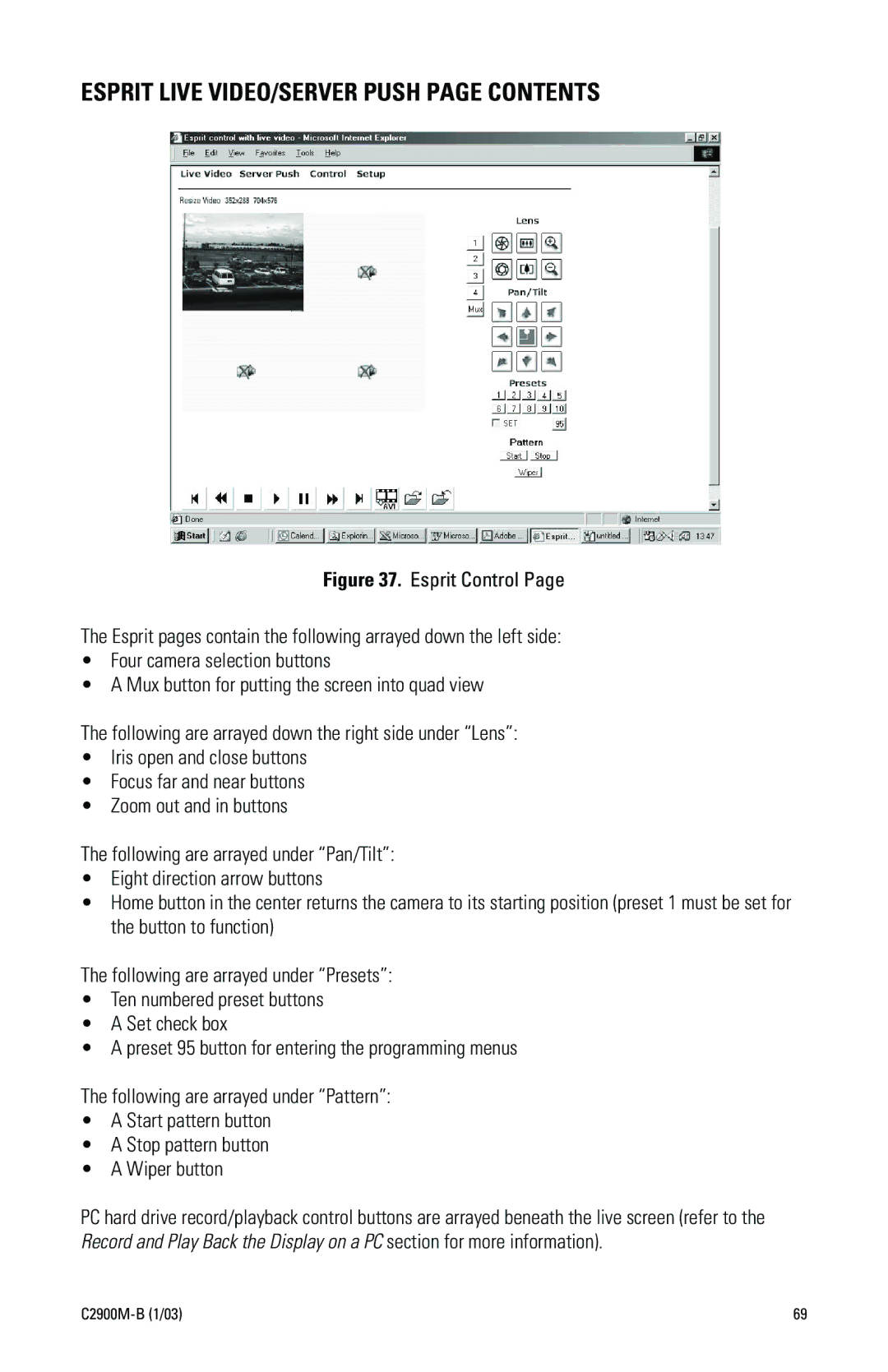 Pelco C2900M-B(1/03 manual Esprit Live VIDEO/SERVER Push page Contents 