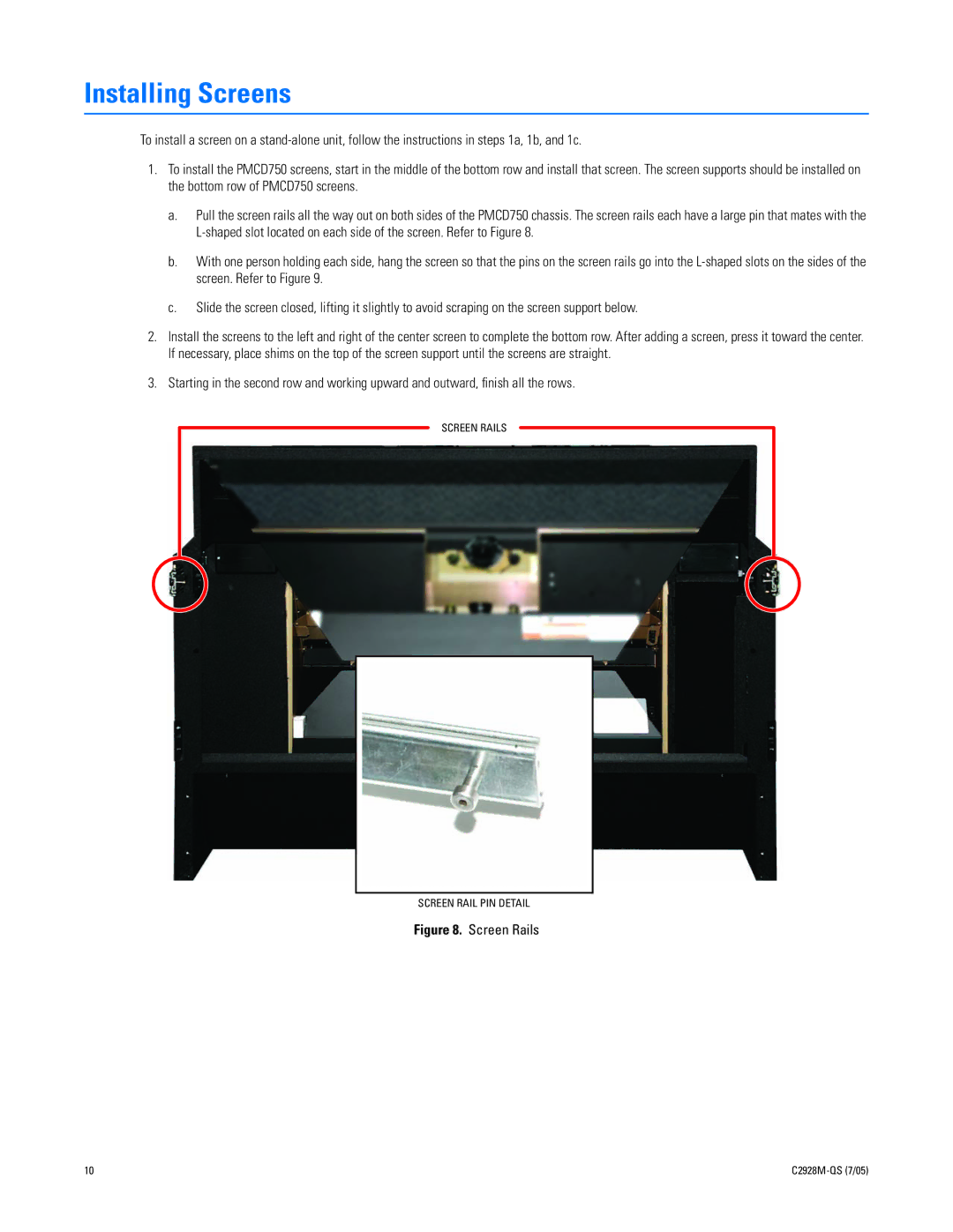 Pelco C2928M-QS (7/05) quick start Installing Screens, Screen Rails 