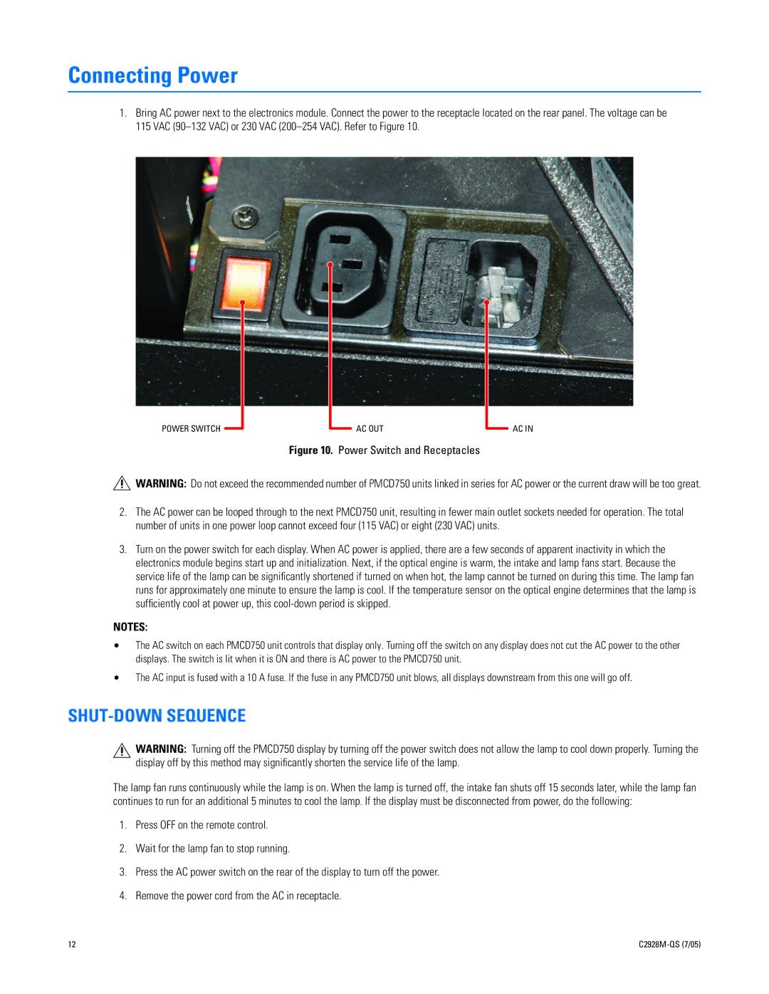 Pelco C2928M-QS (7/05) quick start Connecting Power, SHUT-DOWN Sequence 