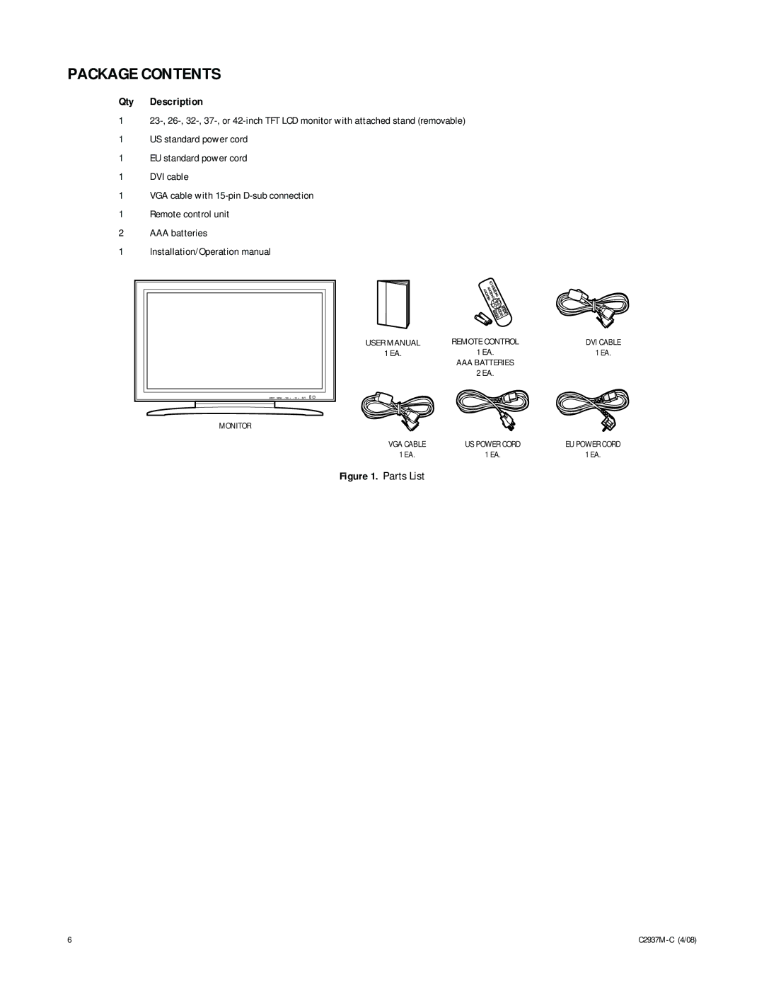 Pelco C2937M-C manual Package Contents 