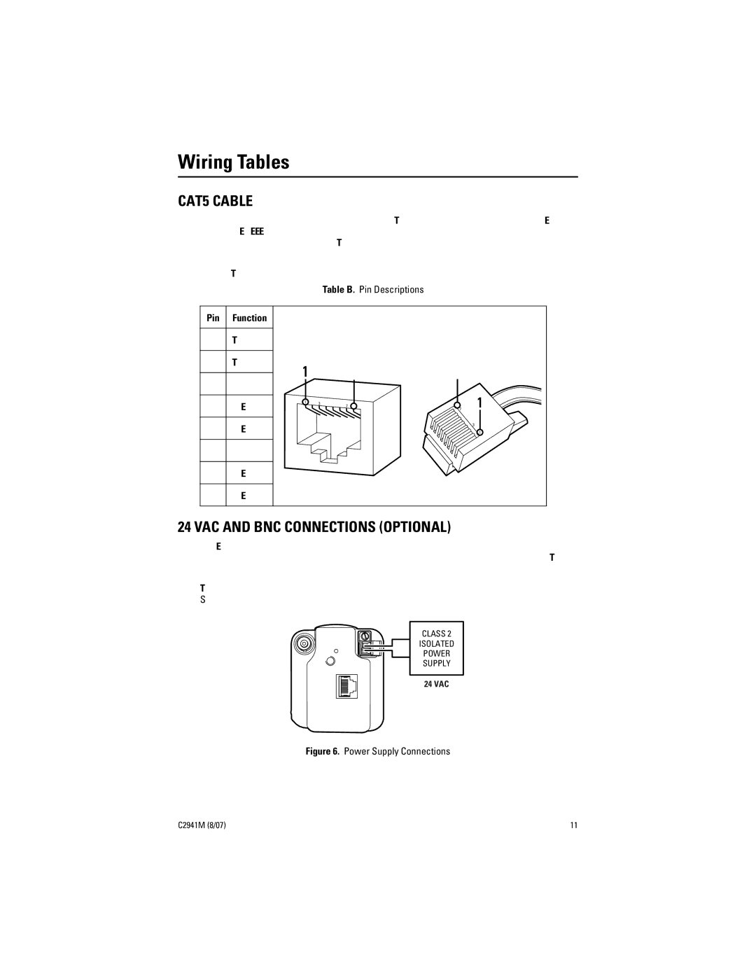 Pelco IP3701H-2X, C2941M manual Wiring Tables, CAT5 Cable, VAC and BNC Connections Optional 