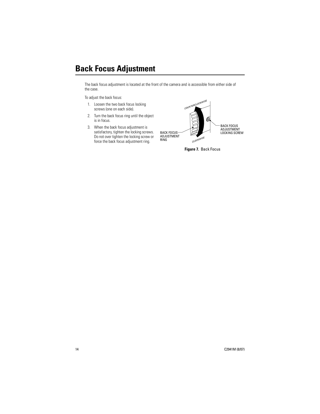 Pelco C2941M, IP3701H-2X manual Back Focus Adjustment 