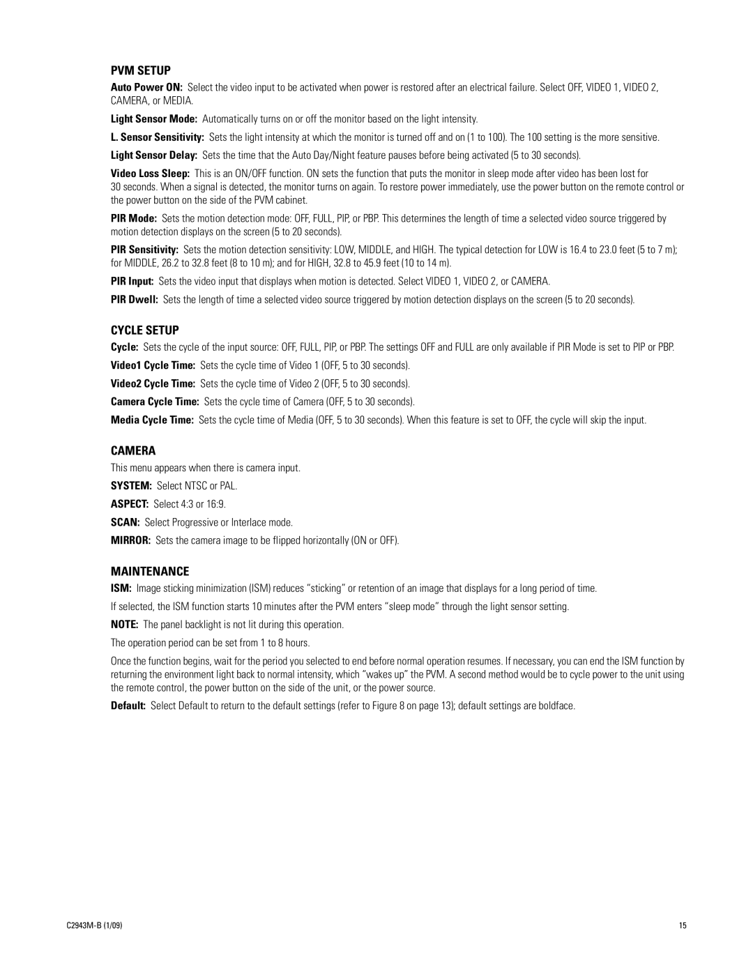 Pelco C2943M-B manual PVM Setup 