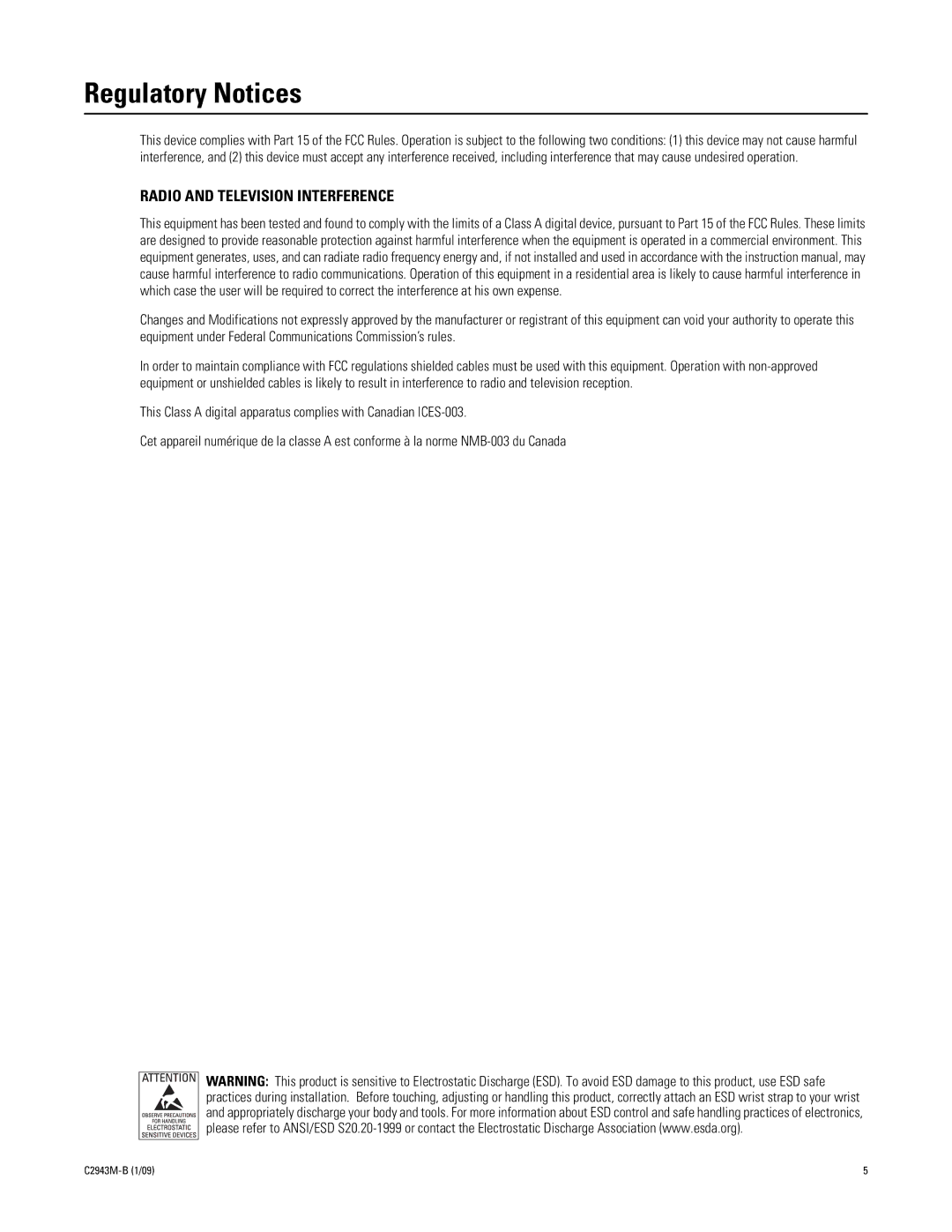 Pelco C2943M-B manual Regulatory Notices, Radio and Television Interference 