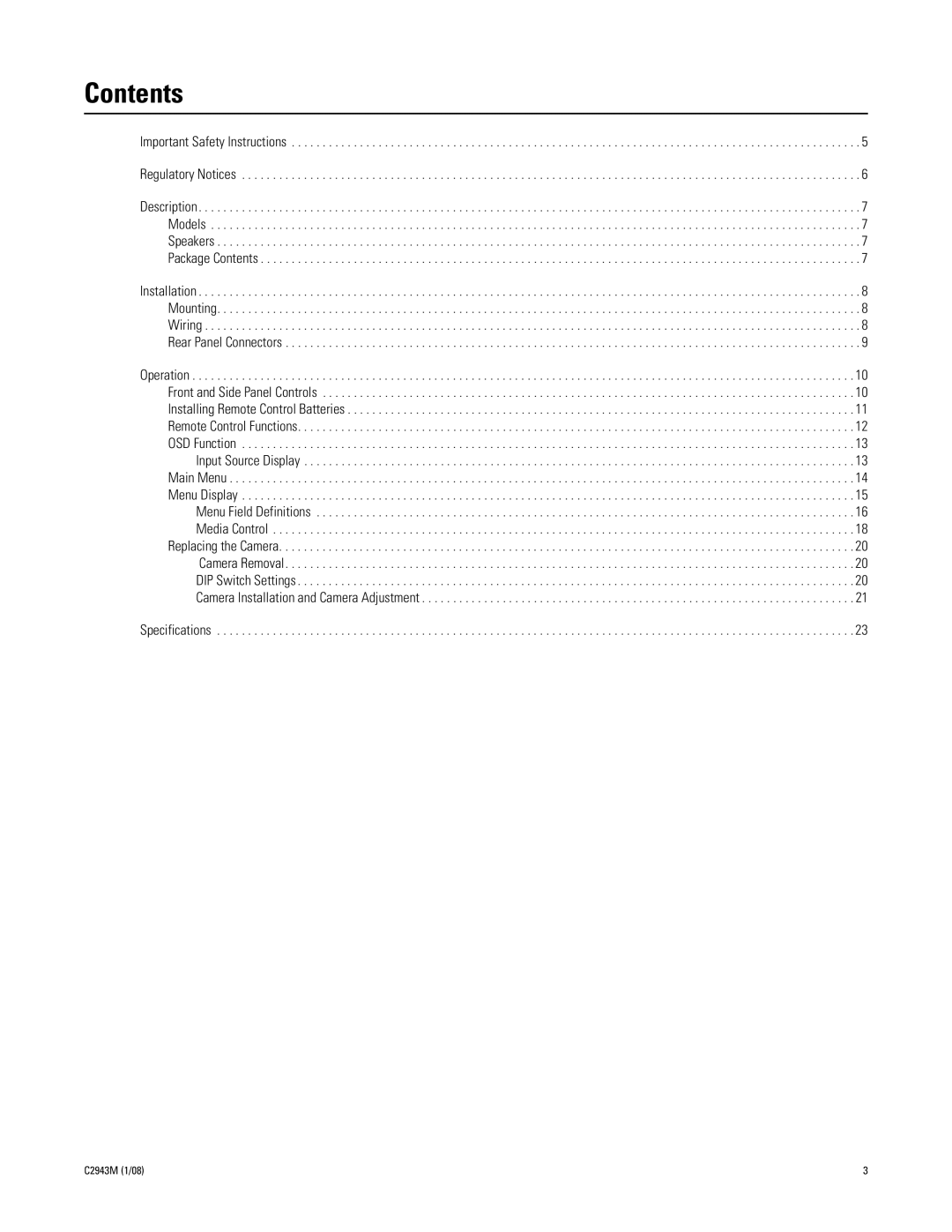 Pelco C2943M manual Contents 