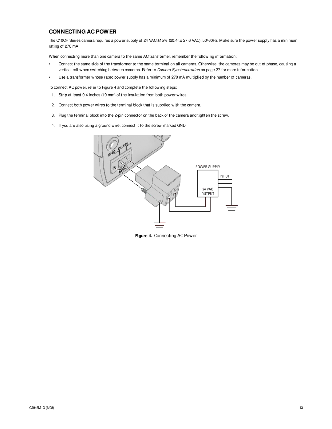 Pelco C2946M-D manual Connecting AC Power 