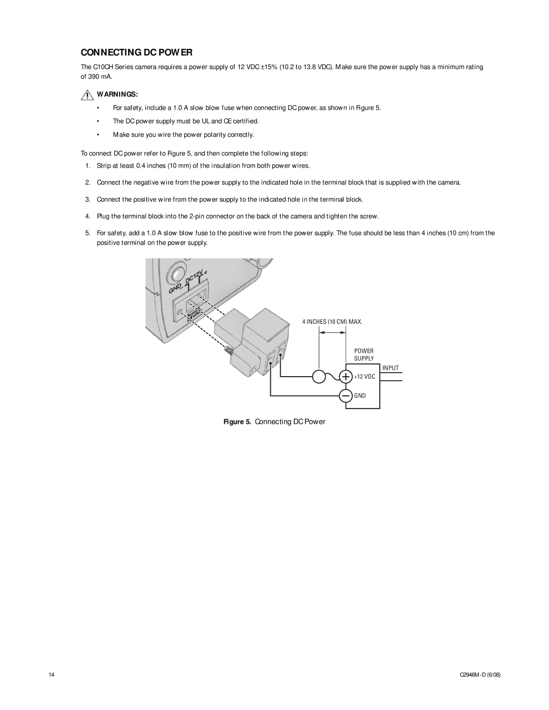 Pelco C2946M-D manual Connecting DC Power 