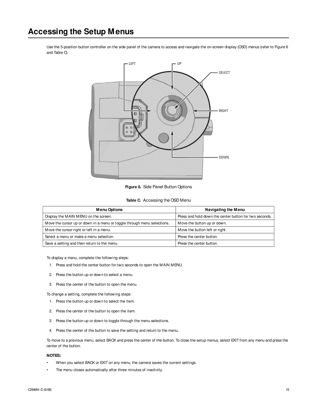 Pelco C2946M-D manual Accessing the Setup Menus, Menu Options Navigating the Menu 