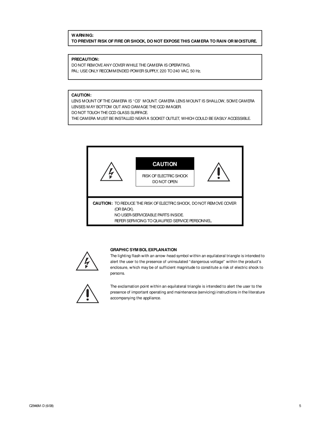 Pelco C2946M-D manual Graphic Symbol Explanation 