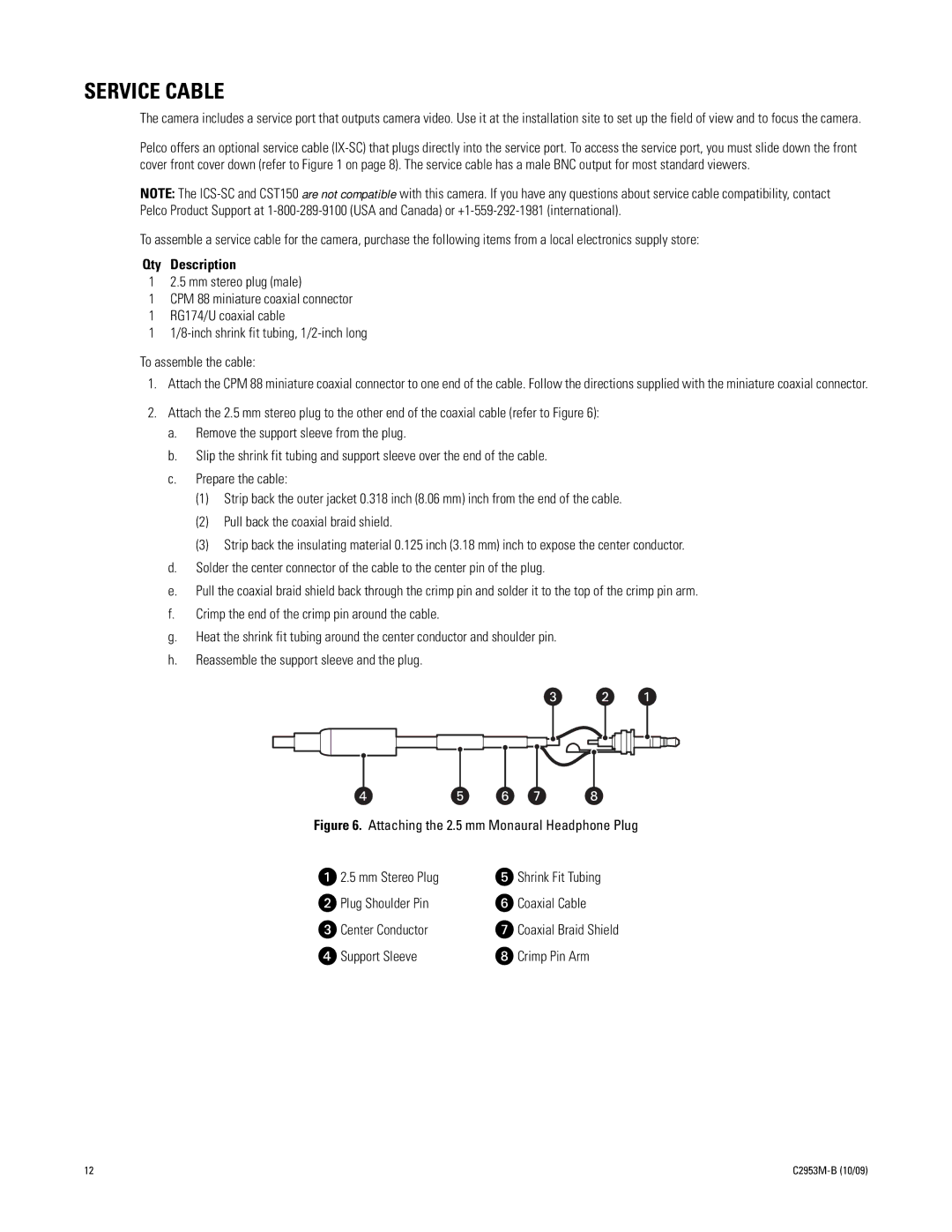 Pelco C2953M-B manual Service Cable 