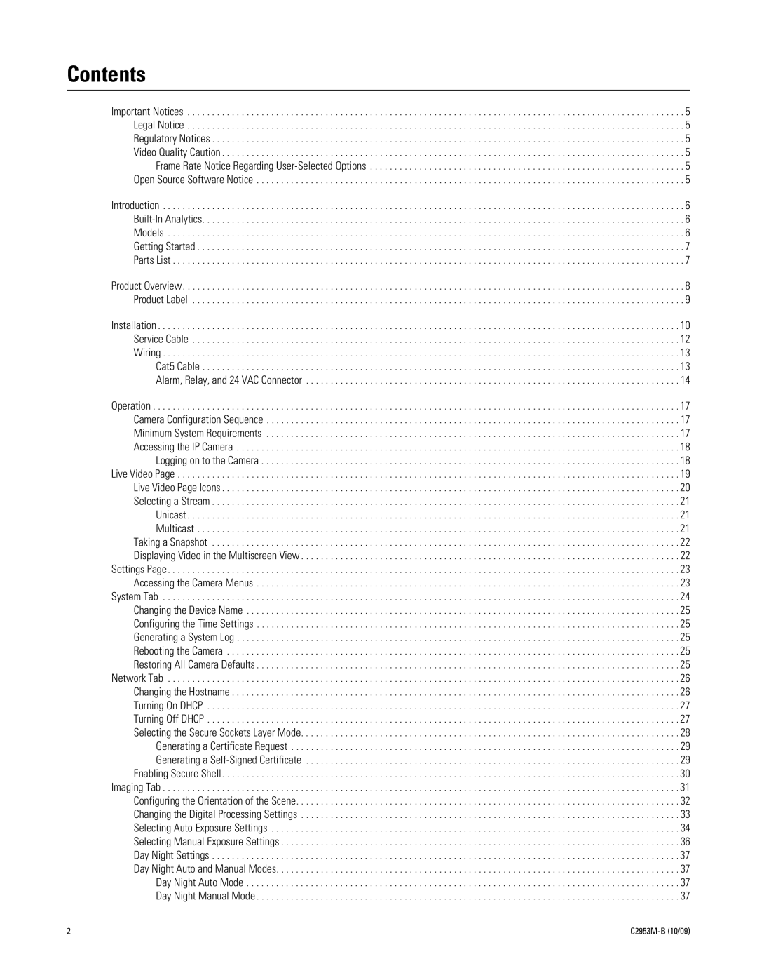 Pelco C2953M-B manual Contents 