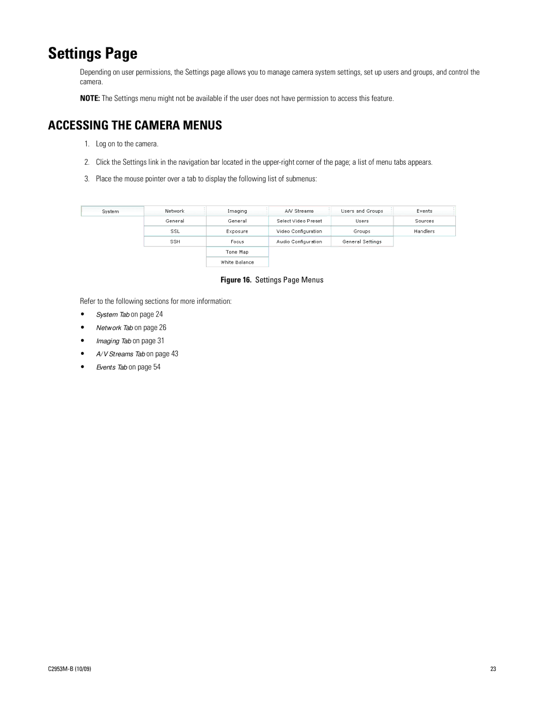 Pelco C2953M-B manual Settings, Accessing the Camera Menus 