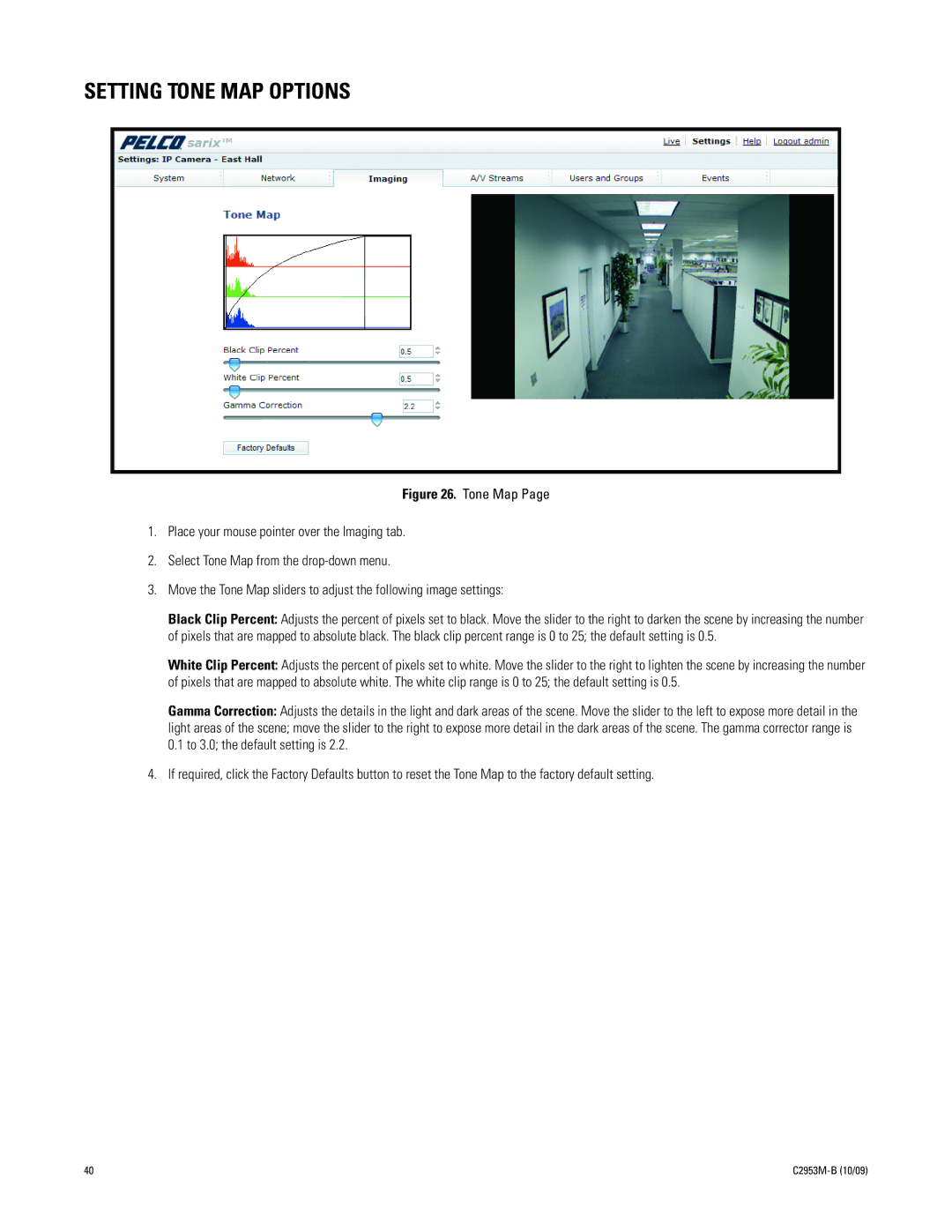 Pelco C2953M-B manual Setting Tone MAP Options 