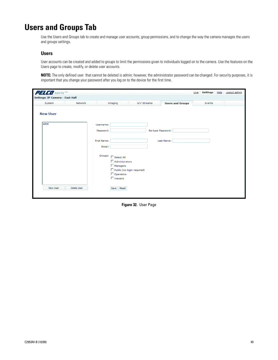 Pelco C2953M-B manual Users and Groups Tab 