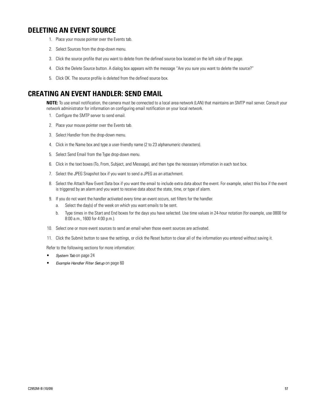 Pelco C2953M-B manual Deleting AN Event Source, Creating AN Event Handler Send Email 